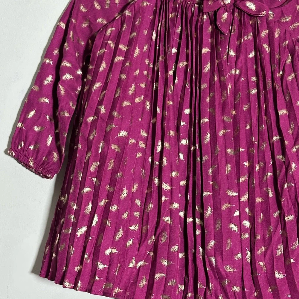 Cherokee Magenta Gold Foil‎ Feather Pleated Dress Special Occasion Party NWOT